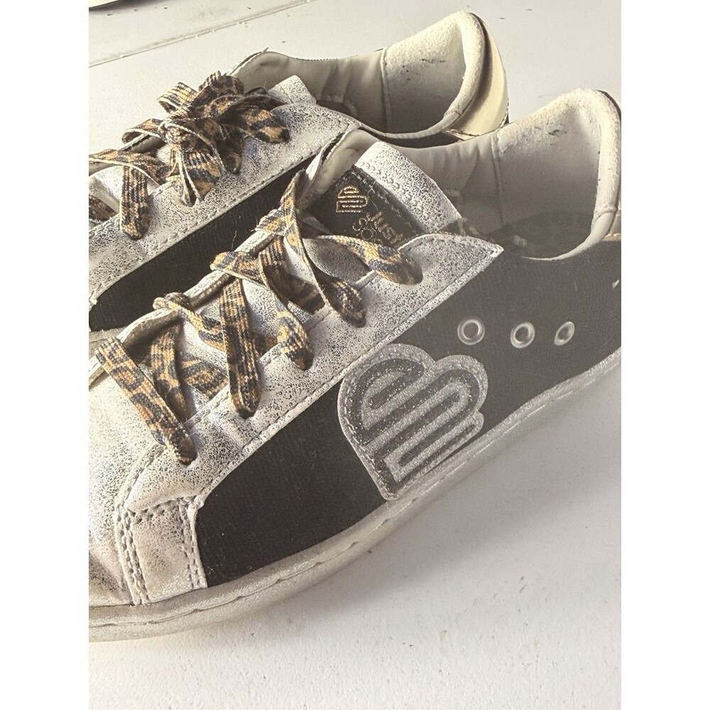 Justice Sport Sneakers Girls Size 3 Black Silver Gold Cheetah Laces Low Top NWT